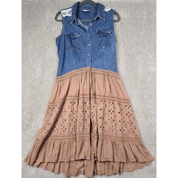 OOAK Magnolia Boho Indie Upcycled Western Denim Vest Duster Beach Cover Up Sz L - Picture 9 of 16